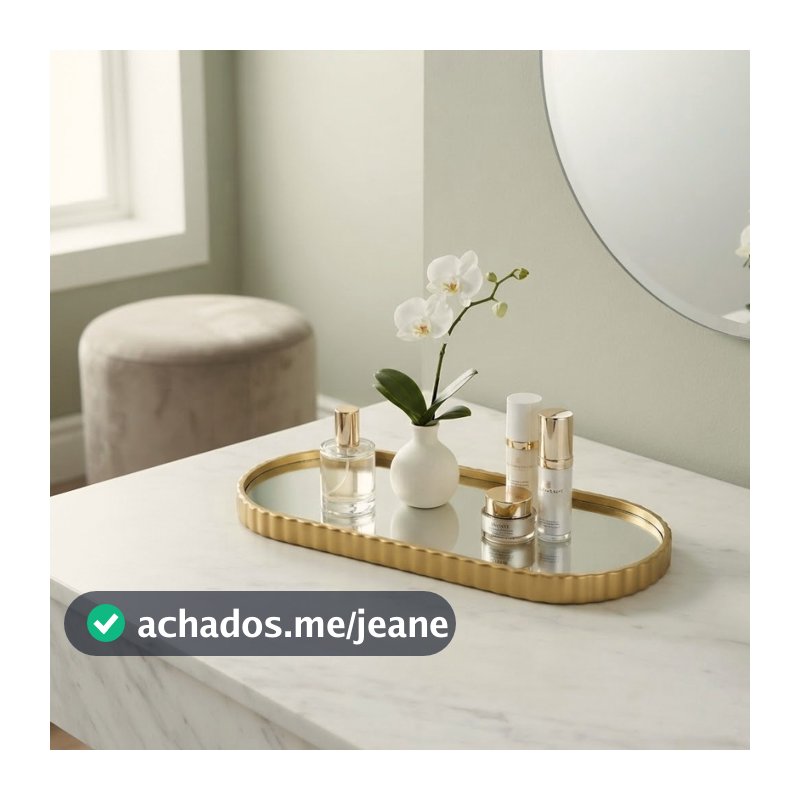 Bandeja Espelhada Banheiro Lavabo Bandeja Decorativa Multiuso Preta/Dourada