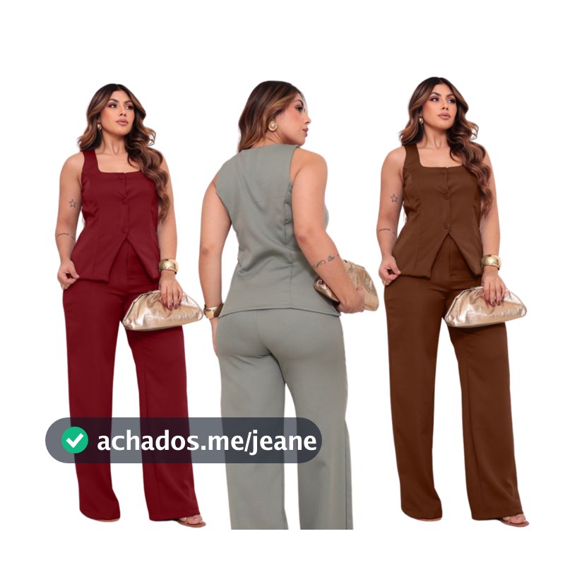 Conjunto Feminino Elegante Calça Reta Pantalona Colete Alfaiataria Natalia para Trabalho e Eventos