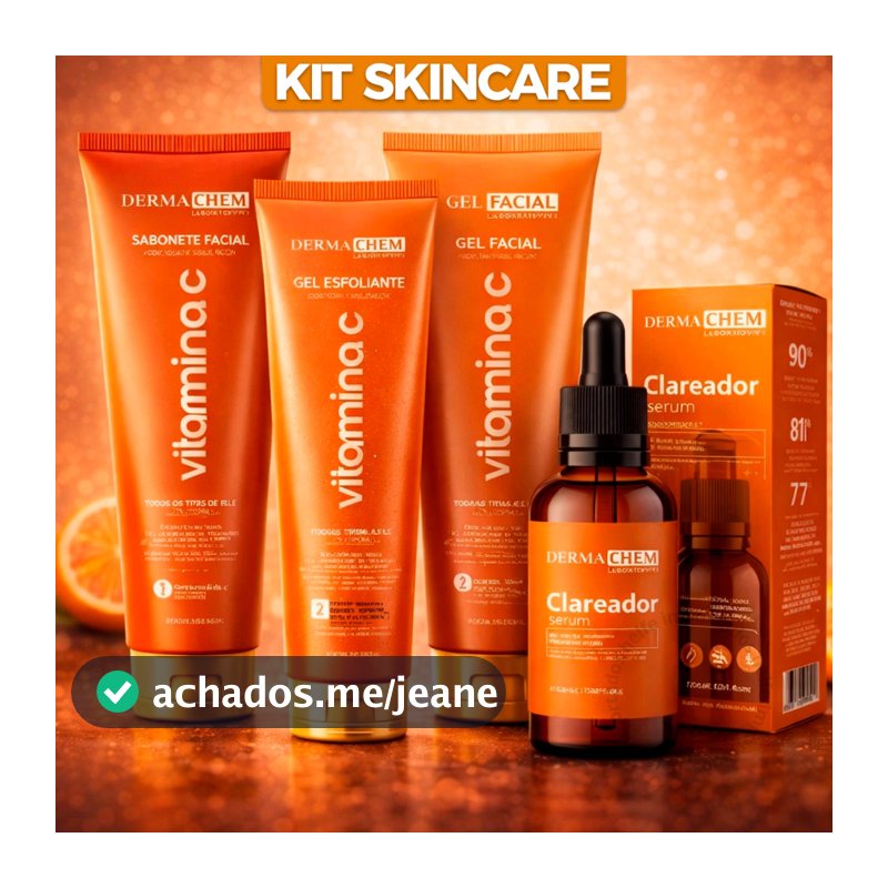 Kit Skin Care Vitamina C Dermachem Sabonete Facial Gel Esfoliante Gel Hidratante Sérum Clareador
