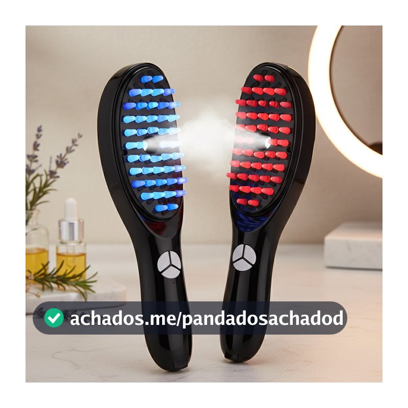 Massageador Capilar Sem Fio LED Azul Vermelho Escova Vibratória Estímulo Crescimento