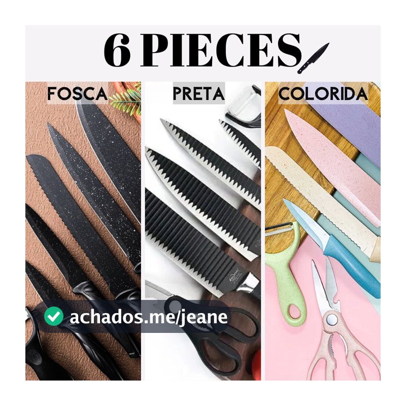 Kit de 6 Facas Churrasco inox cozinha Profissional Antiaderente-envio imediato
