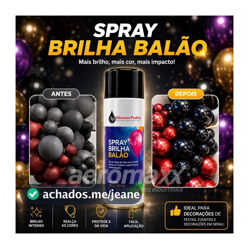 Spray Brilha Balão 300ml Bexiga Látex Metalizado Realça Cor Brilho Duradouro Festa Buffet Decoração Profissional