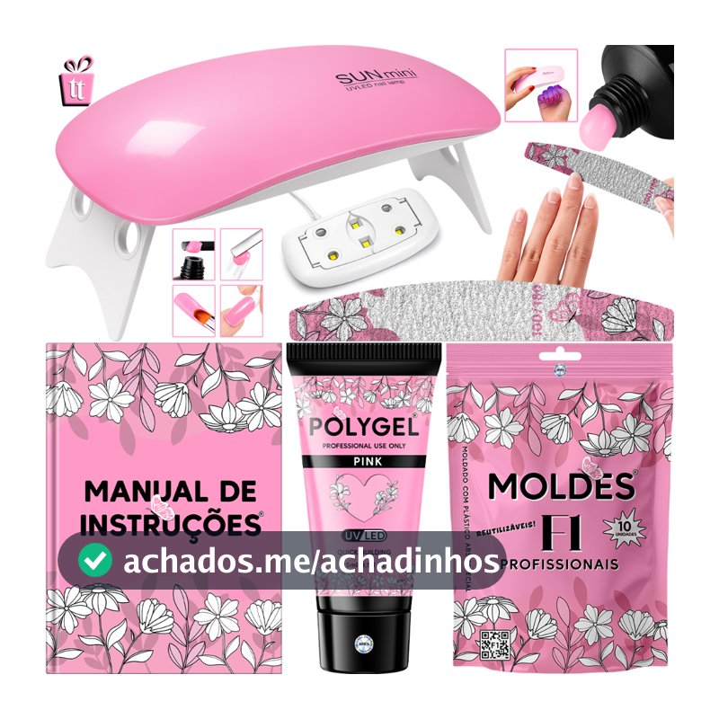 Kit Alongamento Poligel Polygel + Molde F1 + Lixa + Mini Cabine De Unha