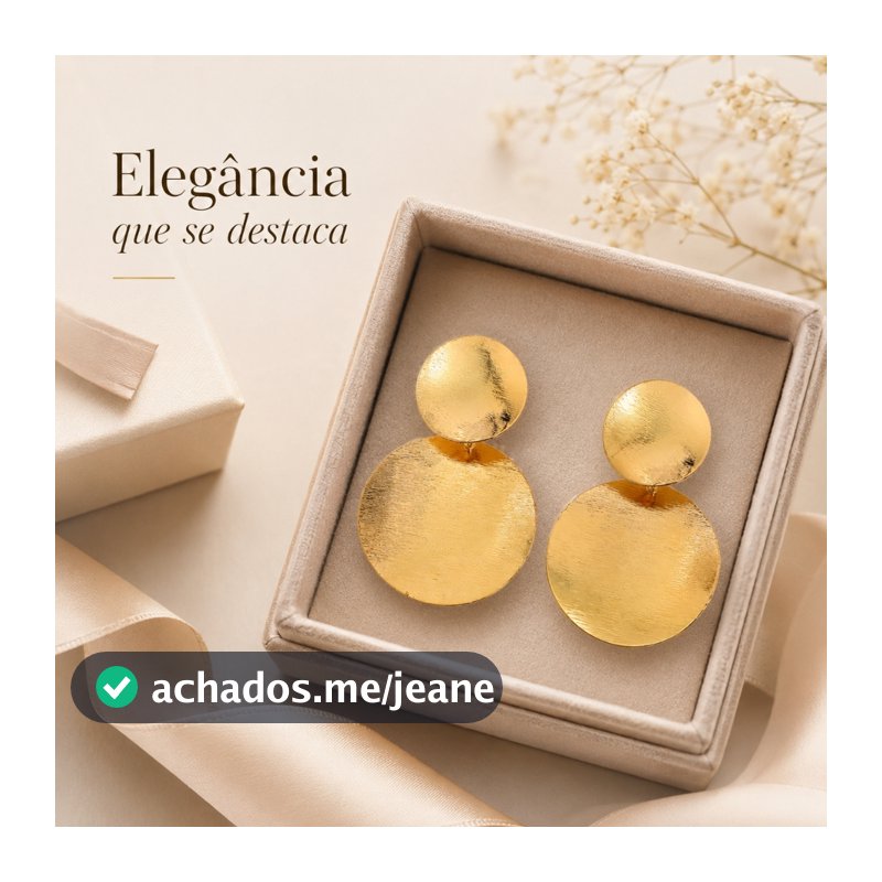 Brincos Femininos Pendentes com Dois Discos Redondos Texturizados, Cor Dourada, 1 Par