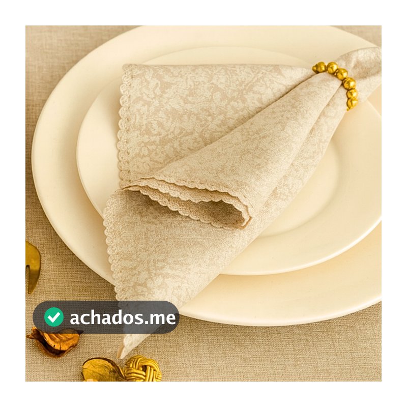 Kit Guardanapo Tecido Grande Jacquard Branco Pérola  Borda Rendada Elegância Mesa Posta 44 x 44 cm