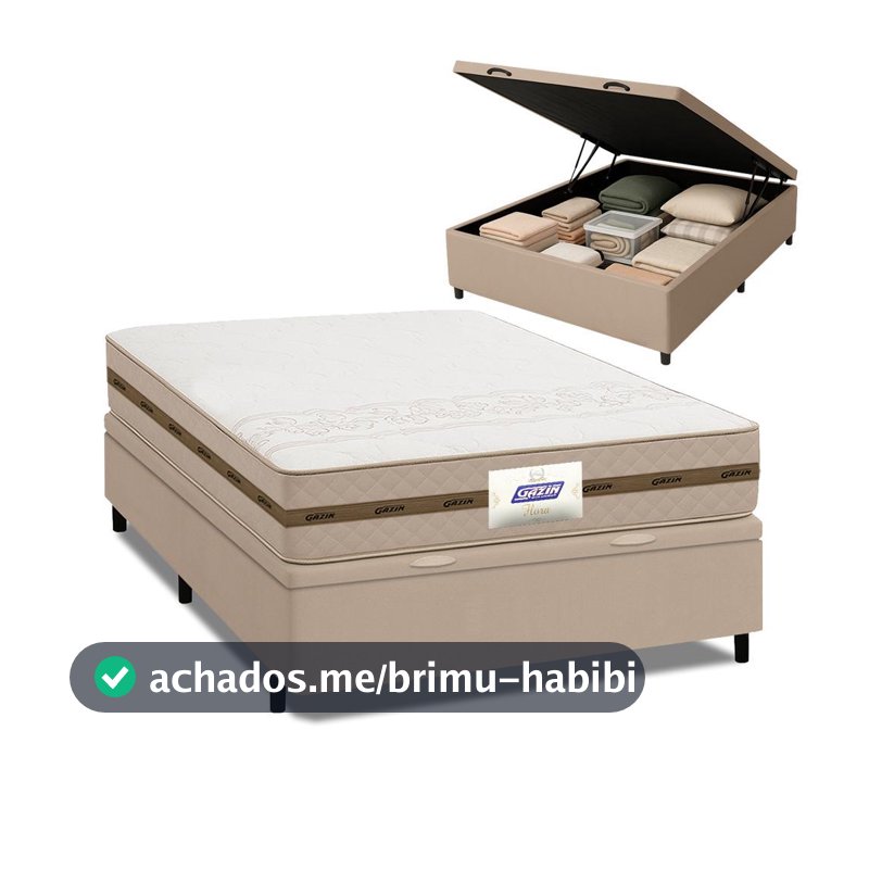 Cama Box Baú Casal Colchão Molas Flora Bege 138x188x61cm