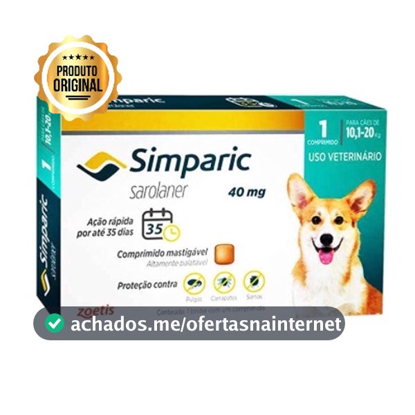 Antipulgas e Carrapatos Simparic Cães de 10,1 a 20kg com 1 Comprimido