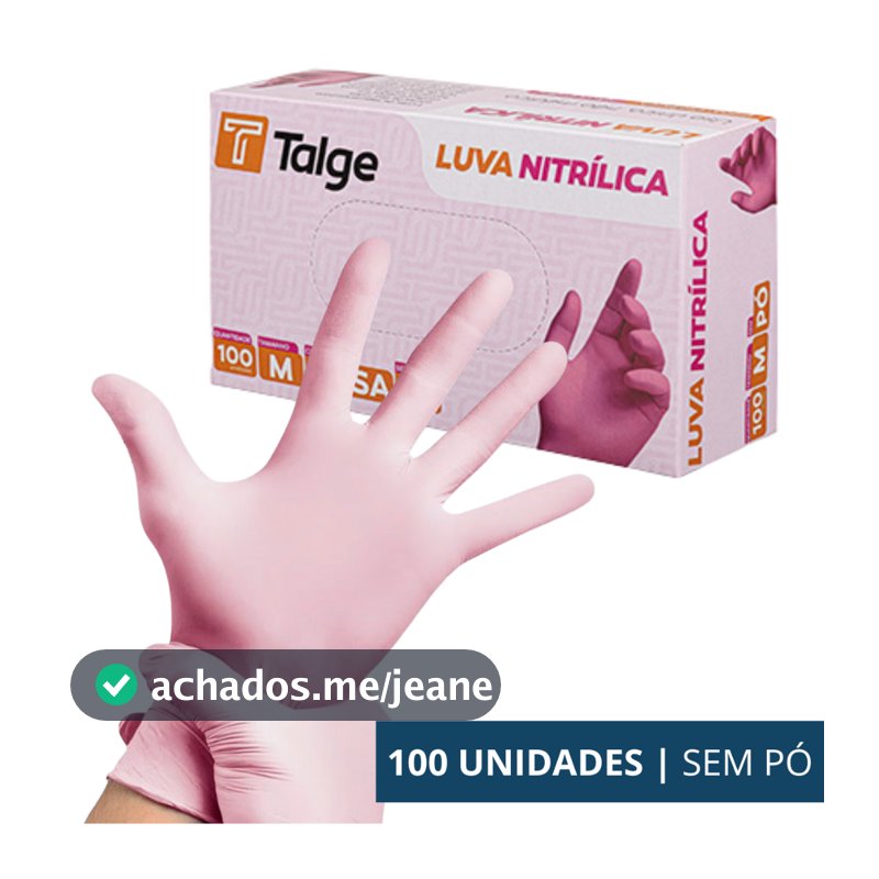 Luva Nitrílica Rosa Talge 100un Sem Pó Profissional Estética Beleza Manicure