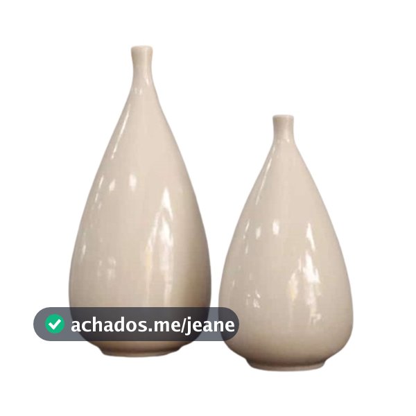 Vaso Pino 2 Peças Decoração Casa Centro de Mesa em Cerâmica Off White