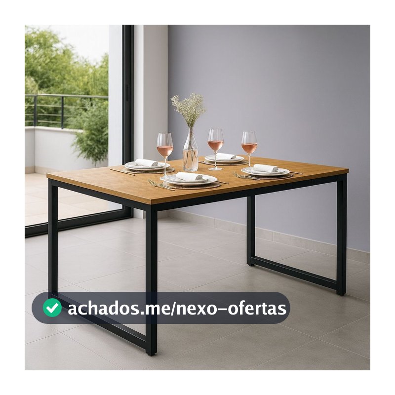 Mesa de Jantar Industrial com Base de Metal e Formato Retangular 120x80 cm