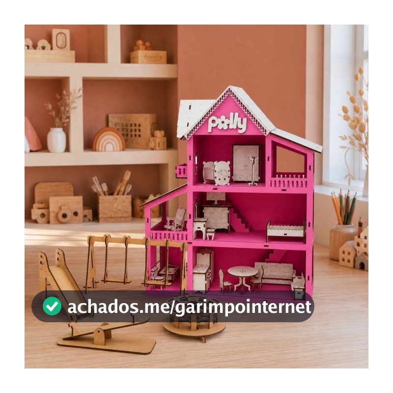 Casa De Boneca Brinquedo Infantil Em Mdf Colorido - Casa + 19 Mini Móveis