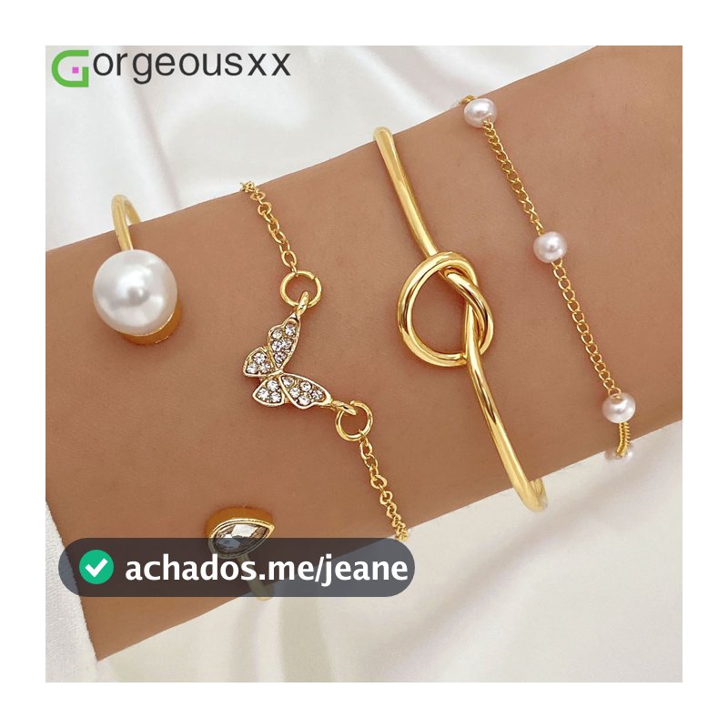 Nova Moda Requintado Strass Borboleta Nó Pulseira Para Mulheres Retro Pérola Pulseiras Conjunto Jóias