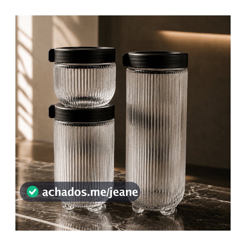 Jogo de Potes Girafix Vidro 3 Peças TAMPA COM TRAVA EMPILHAVEL 450ml 940ml 1,4L Porta Condimento
