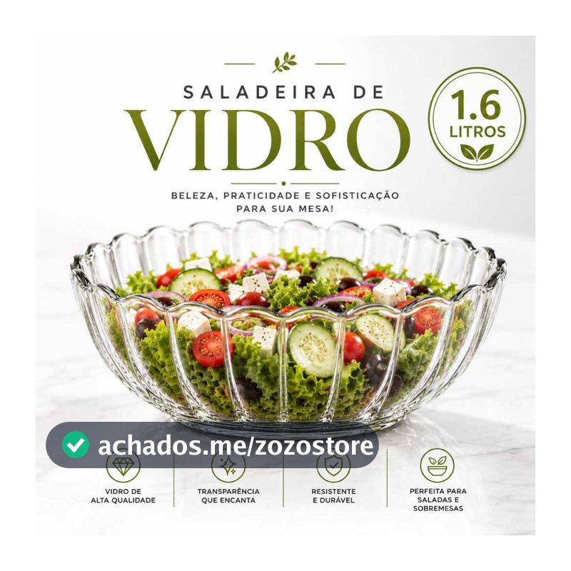 Tigela De Sobremesa Vidro  Resistente Marinex Saladeira De Vidro   Saladeira 1 ,6 Litros Saladeira Vidro