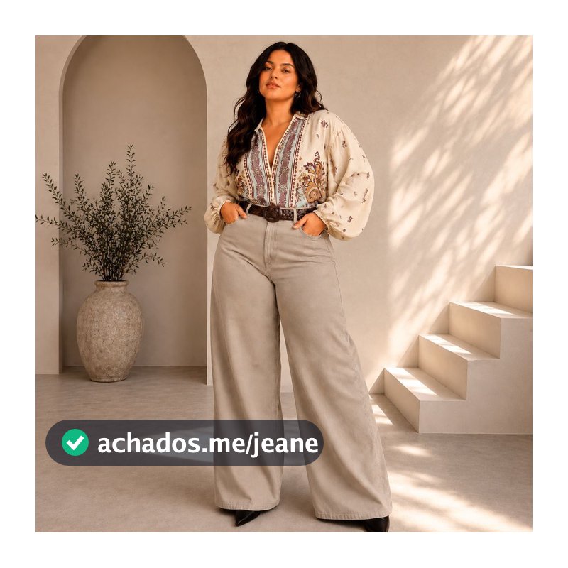 CALÇA WIDE LEG PLUS SIZE CAQUI