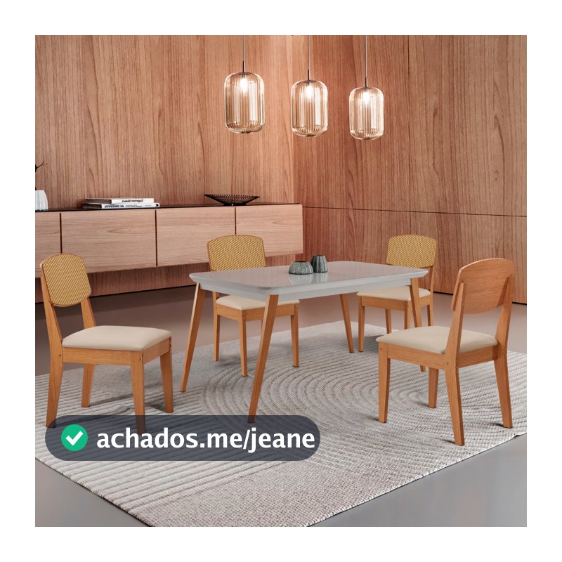Mesa de Jantar Copper 120cm Tampo Canto Copo MDF Vidro com 4 Cadeiras Copper Premium Moderna Mobília