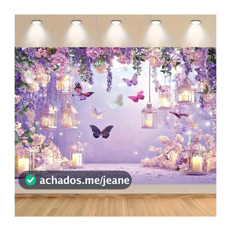 Fundo Fotográfico Borboletas 2,30x1,80 Painel Borboletas 3D em Tecido Sublimado Retangular Newborn