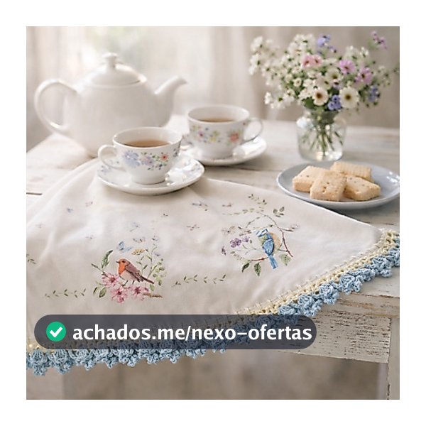 Toalha de Chá Artesanal Crochê Presente Döhler Floral Mesa Posta Cozinha Elegante Presente Feminino