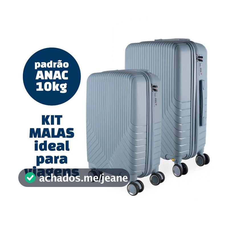 Conjunto 2 Malas Viagem P e M Polipropileno Rígida Rodas 360° Cadeado Senha Bagagem Bordo ANAC
