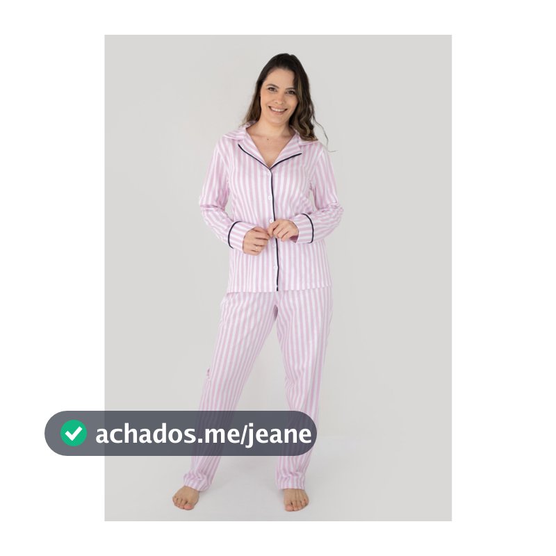 Pijama Feminino Americano Longo Algodão Amamentação Pós- Cirúrgico - Listrado Rosa