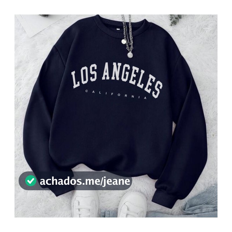 Moletom Feminino Gola Careca Flanelado Los Angeles Premium Sem capuz