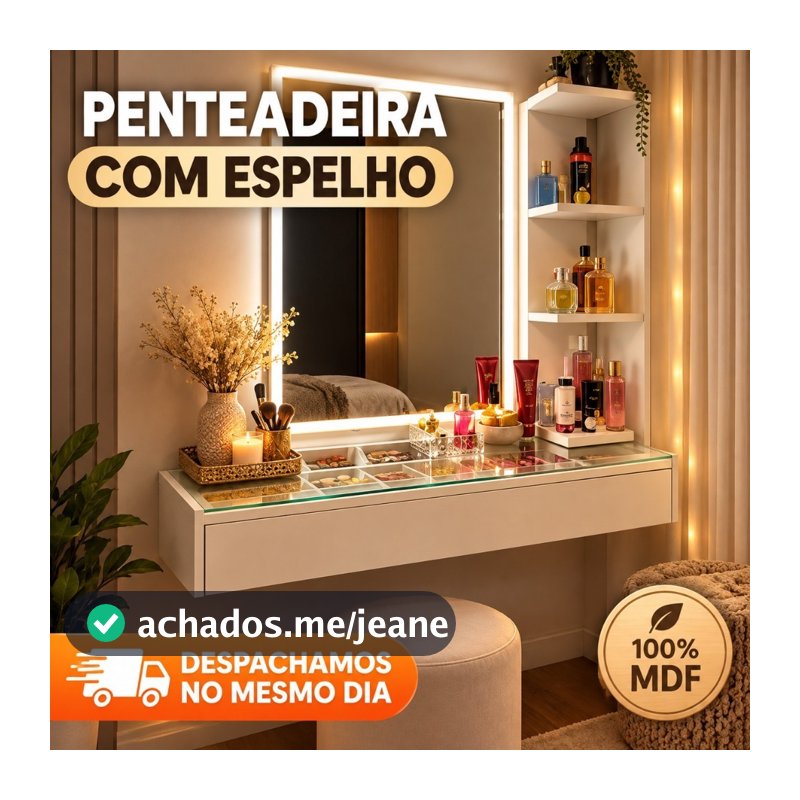 Penteadeira de Vidro 60CM ou 90CM MDF Camarim Maquiagem Premium