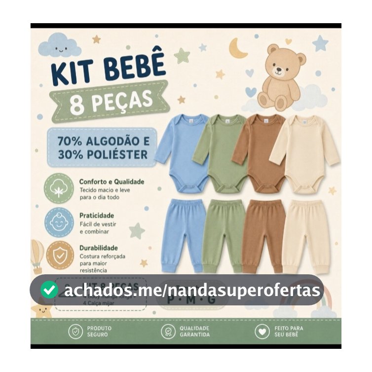 Kit 8 Peças para Bebê Body Manga Longa e Mijão Menina Menino Confortável