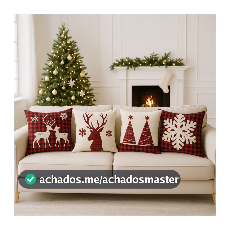 Kit  4 Capas de Almofadas Decorativas 45x45cm de Natal Papai Noel Casa  Sala Quarto e Decoração