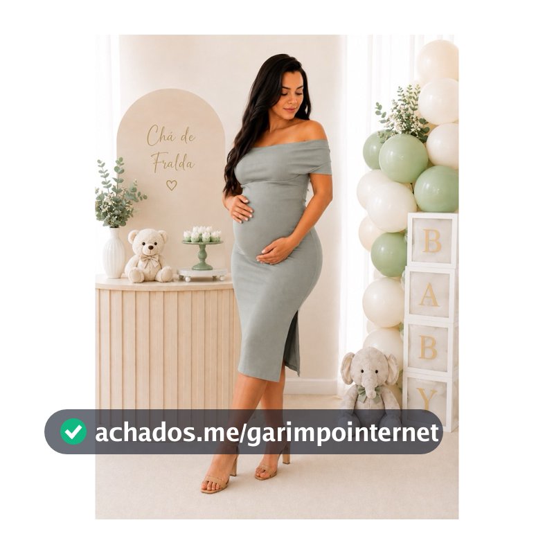 Vestido para Grávida Midi Elegante com Fenda para chá de fralda e ensaio gestante