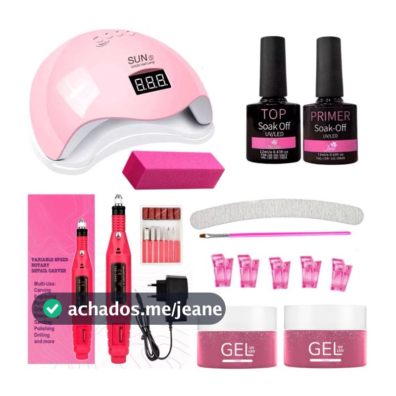 kit Unha Gel Manicure Alongamento de Unhas Pedicure Cabine Lixadeira Elétrica Lixa Presilhas
