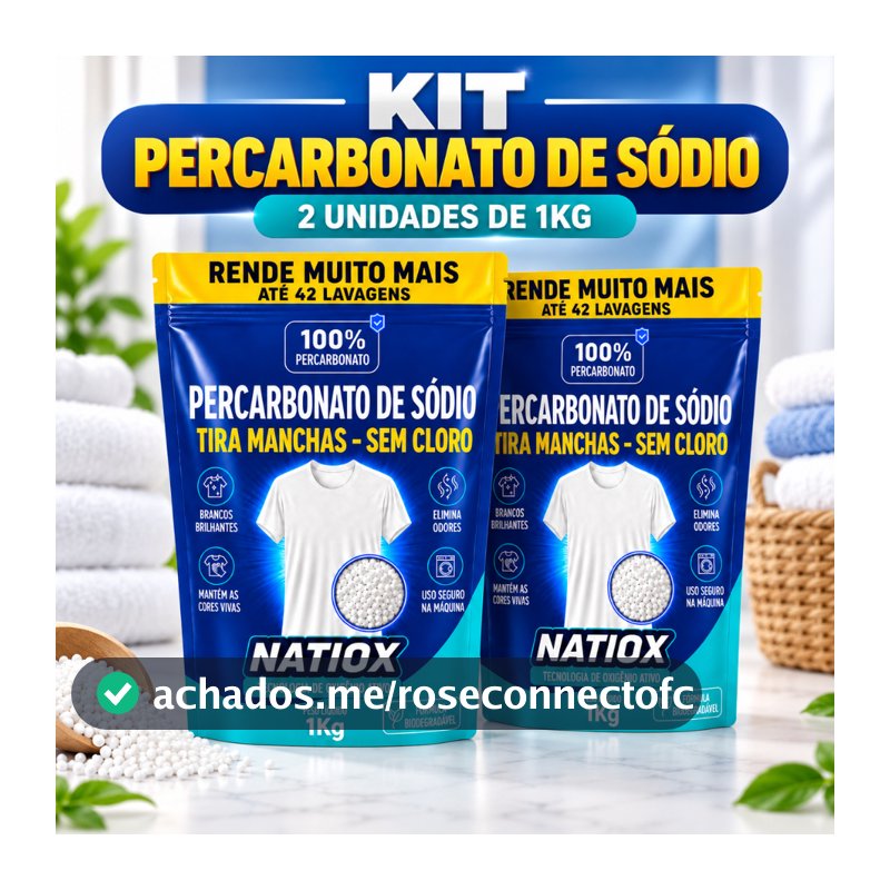 Combo Percarbonato de Sódio 500G e 1KG Puro Tira Manchas Natiox Roupas Brancas e Coloridas