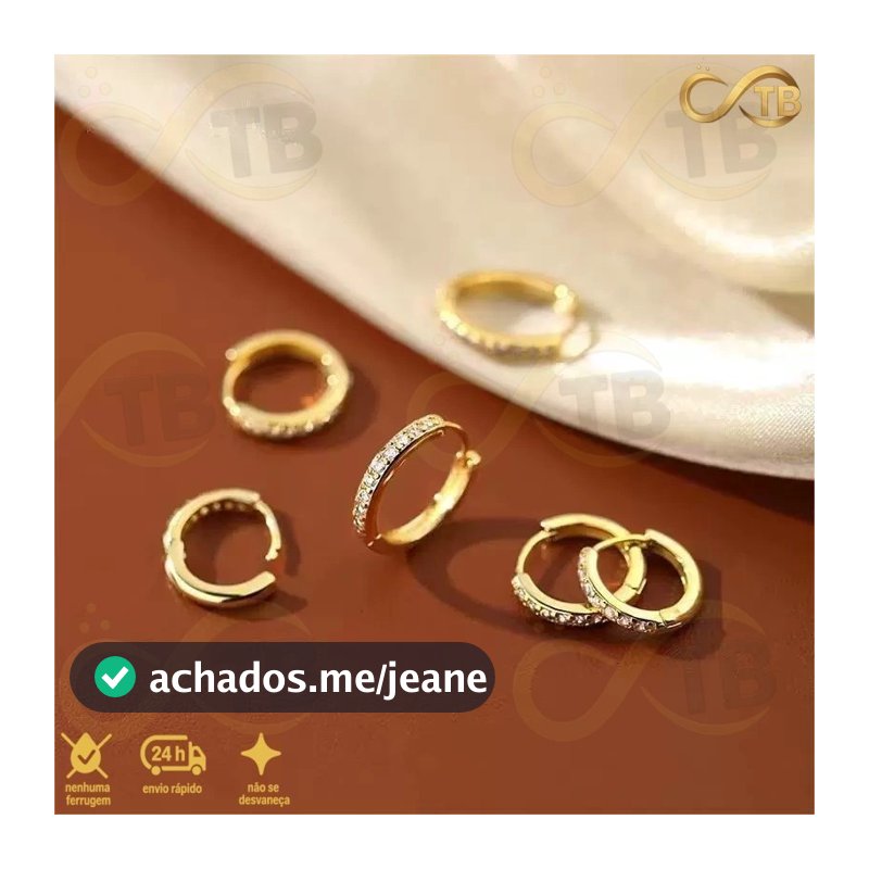TB Moda 3 pares feminina Brinco Trio Argola BANHADA PRATA 925 A OURO 18K com Zircônia Cravejada