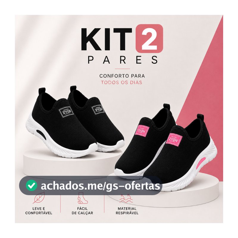 Kit 2 Pares Tenis Meia Slip On Confortavel Antiderrapante Leve Macio Calce Facil Academia Dia a Dia