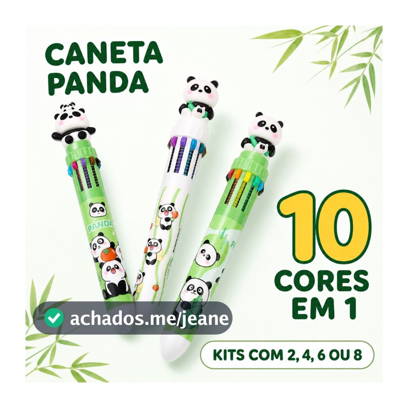 Kit 2 4 6 ou 8 Canetas Panda 10 Cores em 1 Multicolor Retrátil Kawaii Material Escolar