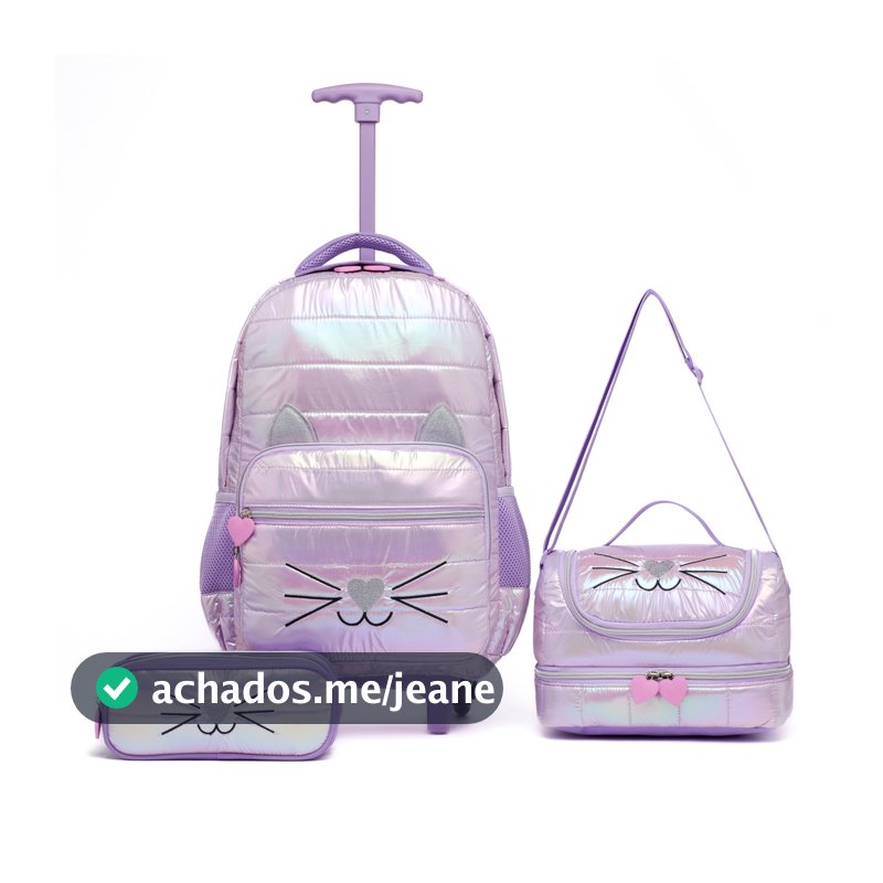 Kit Mochila Lancheira Estojo Escolar Guelph Feminina Gatinho