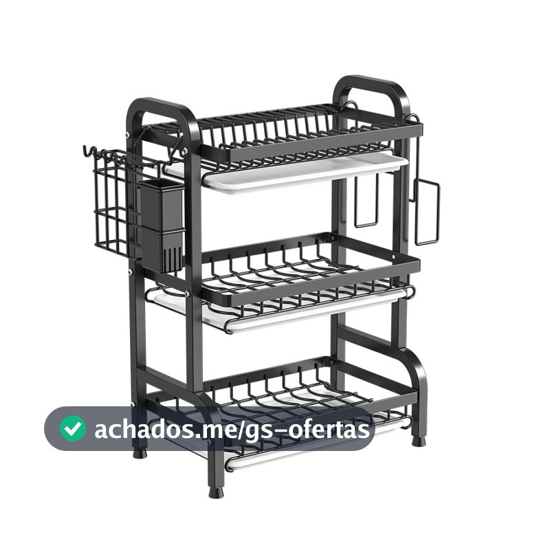 haosin Escorredor De Pratos Preto Em Aço Inoxidável Com 3 Camadas