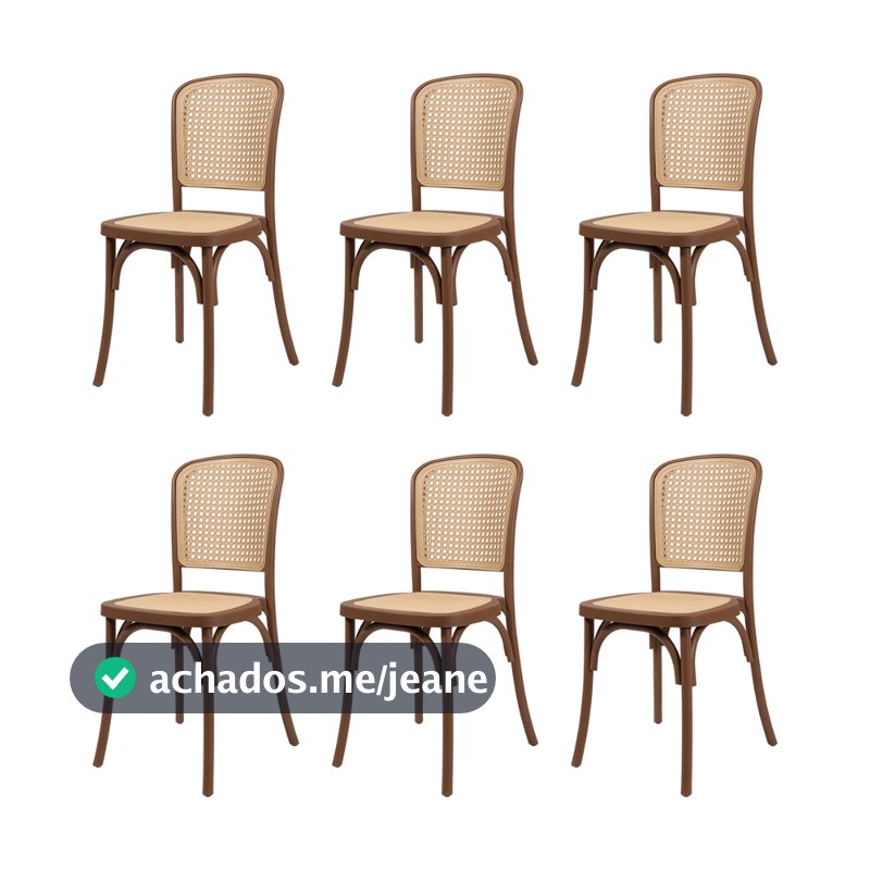 Kit 6 Cadeiras Amis Assento Rattan Polipropileno Sala de Jantar Empilhável