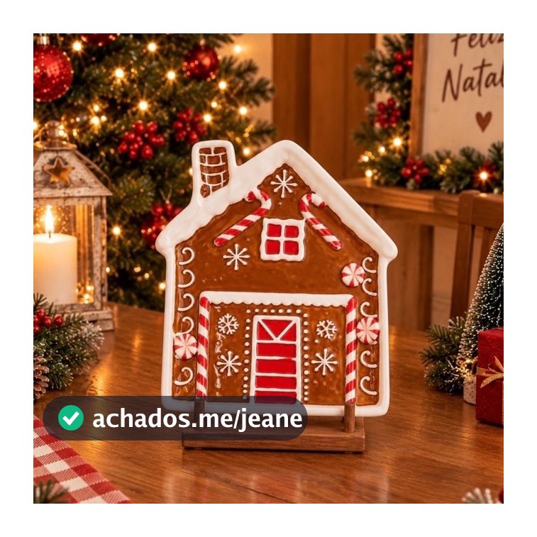 Travessa Natalina Casinha de Biscoito em Porcelana – Decorativa para Servir e Decorar