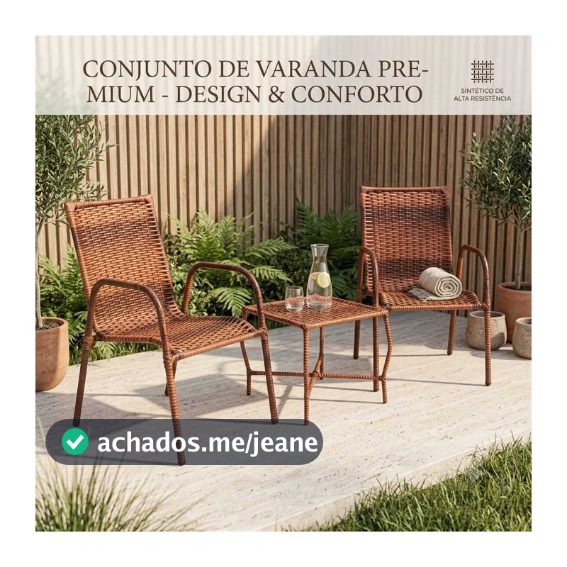 Kit Jogo De Cadeiras E Mesinha De Centro Fibra Sintetica Premium Para Varanda,Jardim,Piscina E Area Externa