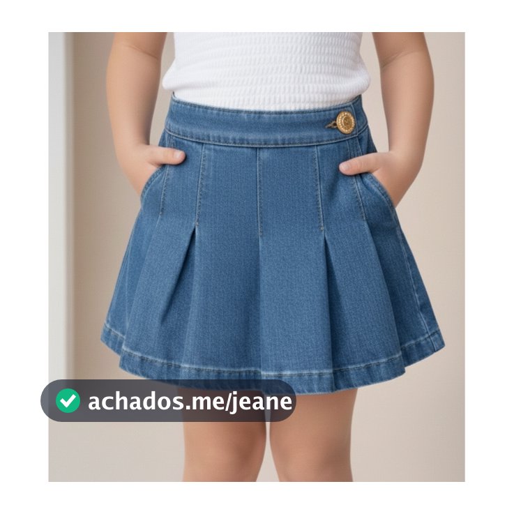 Short Saia Jeans Menina Com Botão Colegial Plissado Passeio Parque Casual Blogueira Moda Infantil Luxo Delicado Premium