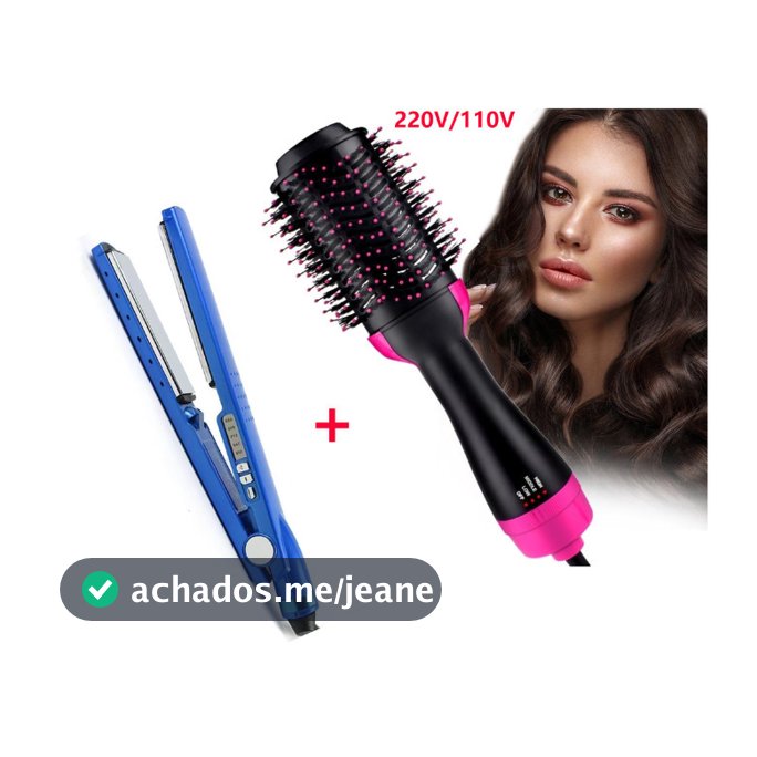 Kit Completo Prancha + Escova Secadora - Alisamento Profissional -2 em 1