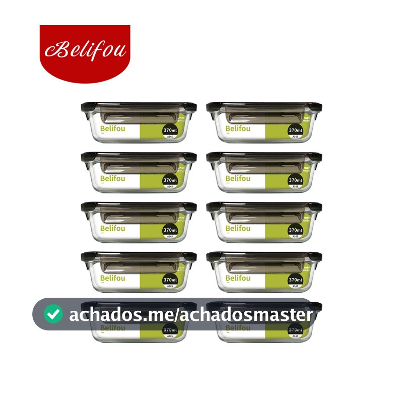 Belifou Conjunto 10 Potes 370ML Vidro Hermético 4 Travas Com Orifícios De Ar - Hestia