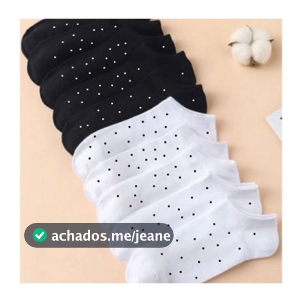 Kit 12 Pares de Meia Poá Feminina Conforto Estampa de Bolinha/Coração Delicada Preta e Branca