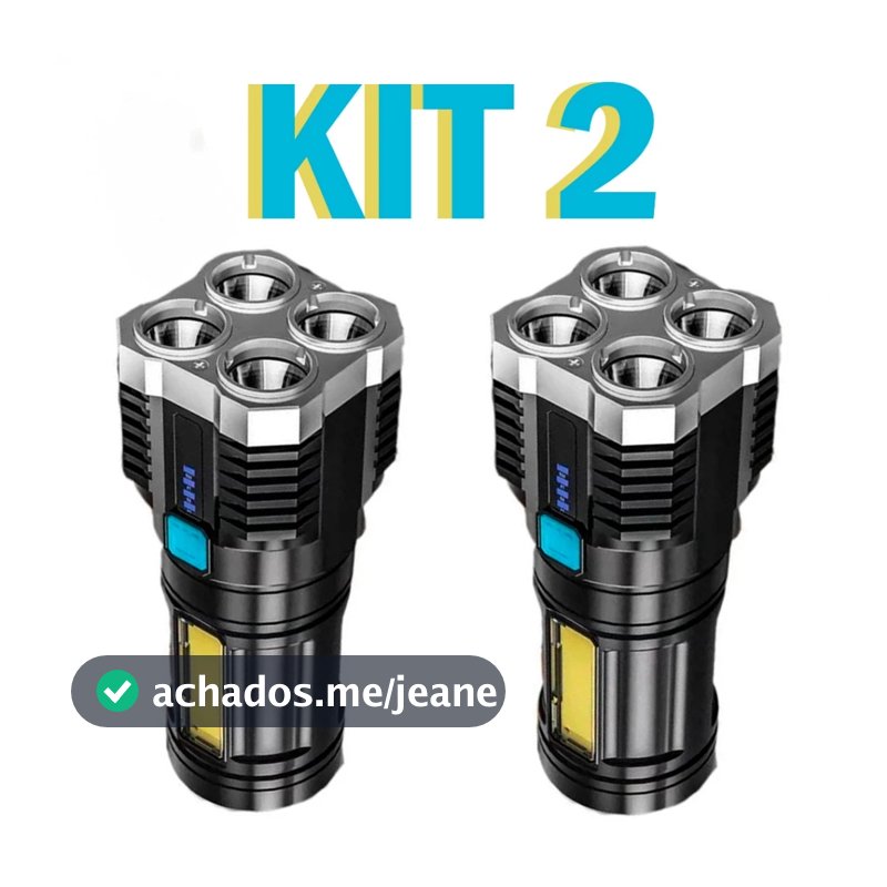 Kit 1/2 Lanterna Tática Led Potente 4 LEDs Recarregável Usb Portátil Ultra Brilhante