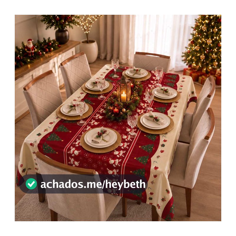 Toalha de Mesa Natal 2,00x1,40 Decoração Para Mesa 6 Cadeiras Oxford Com Bainha