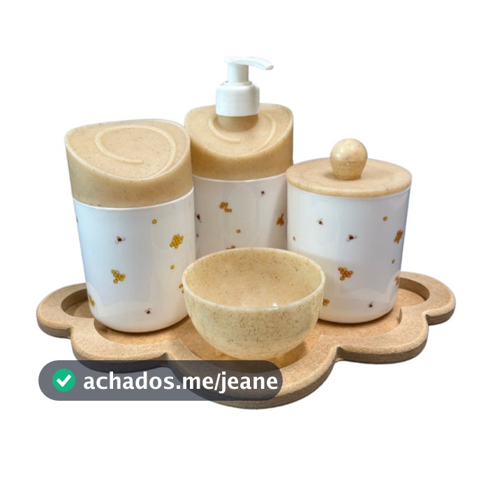 Kit Higiene Abelhinha Baby C/bandeja Nuvem E Quadrada MDF