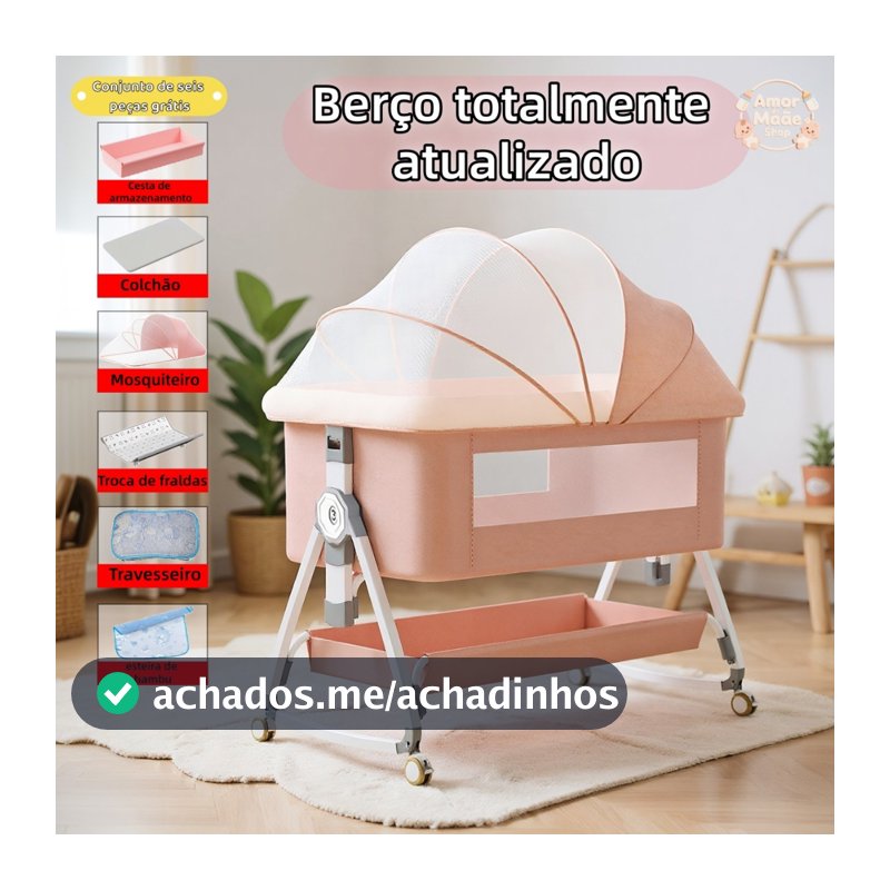 Berço Balanço Portátil Moises Mosqueteiro Infantil Trava de Segurança Regulável