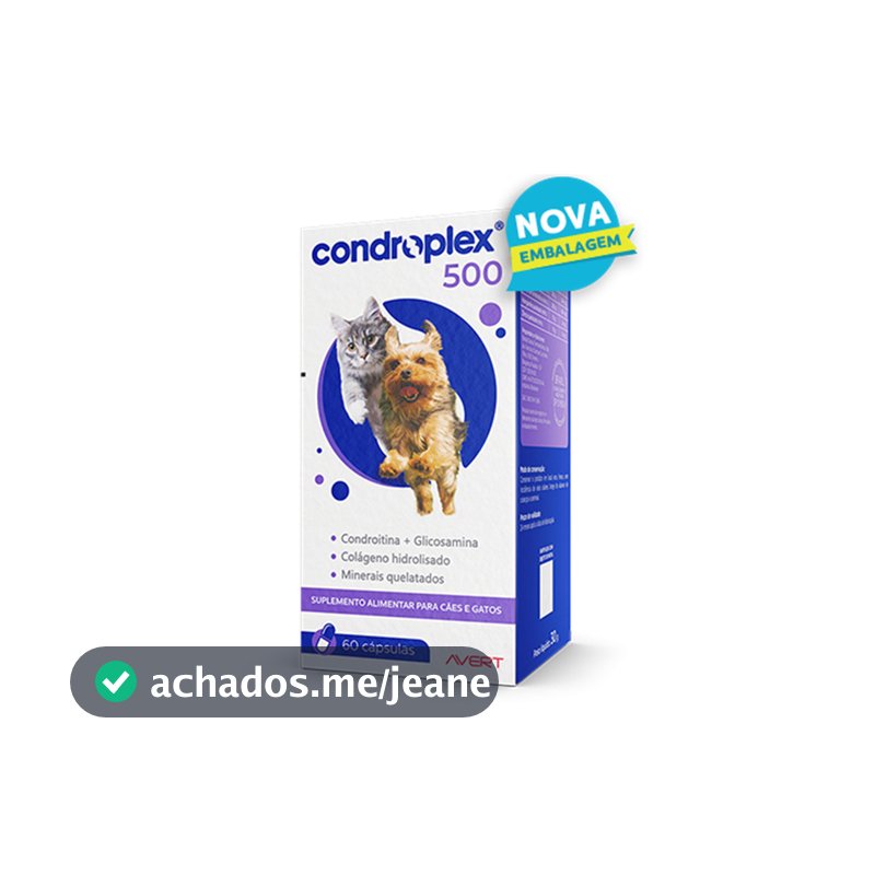 Suplemento Condroplex 500 Para Cães E Gatos - C/ 60 Cápsulas