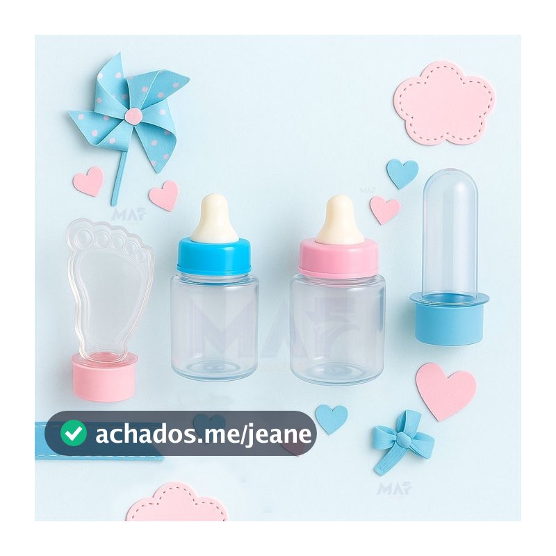 Kit 30 lembrancinhas 10 Mini Tubete 10 Mamadeira 10 Tubete Pezinho Pé Chá de Bebe Fest Chá revelação