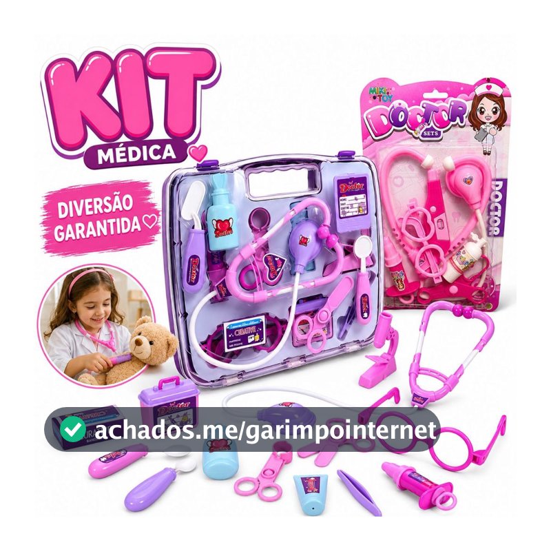 Kit Médica Maleta, Infantil, Educativo, Divertido, Brinquedo Menina, Mini Doutora, Rosa 14 Peças
